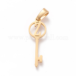 304 Stainless Steel Initial Pendants, Large Hole Pendants, Key with Letter, Golden, Letter.Z, 25x8.5x1mm, Hole: 6x2.5mm
