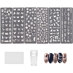 Manicure Tool Sets, with Stainless Steel Nail Art Stamping Plates, Nail Image Templates, Silicone Nail Art Seal Stamp and Scraper Set, Mixed Pattern, Stainless Steel Color, 9pcs/set