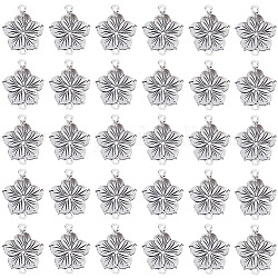 Sunnyclue 60 Stück Verbindungsanhänger aus Zinklegierung im tibetischen Stil, Blume Verbinder, Antik Silber Farbe, 21x26x2 mm, Bohrung: 1.8 mm