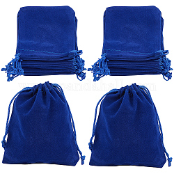 Beebeecraft 20 pochettes rectangulaires en velours avec cordon de serrage, bonbons sacs cadeaux fête de noël mariage faveurs sacs, bleu foncé, 12x10 cm