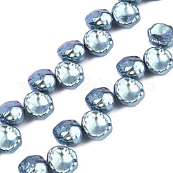 Hilos de cuentas de perlas de imitación de plástico abs, color de ab chapado, pepitas, verde mar claro, 13x12x7mm, agujero: 0.9 mm, aproximamente 36 pcs / cadena, 13.39 pulgada (34 cm)