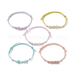 5Pcs Natural Mixed Stone Chips Braided Bead Bracelet Sets, Adjustable Waxed Cotton Cord Bracelets for Women, Inner Diameter: 2-1/8~3-1/4 inch(5.5~8.3cm)
