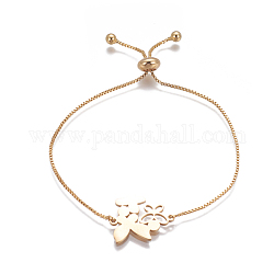 201 Stainless Steel Slider Bracelets, Box Chains, Butterfly, Golden, 9-5/8 inch~9-7/8 inch(24.5~25cm), Links: 19x21x1.5mm