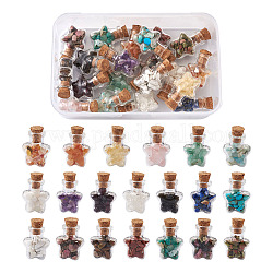 Cheriswelry DIY Star Wunschflasche machen Kits, mit Glasflaschen und Chip-Perlen aus natürlichen und synthetischen Edelsteinen und Korkstopfen, Flasche: 25x20x12mm, Bohrung: 6 mm, 20 Stück / Set