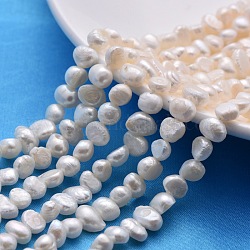 Grade A Natural Cultured Freshwater Pearl Beads Strands, Two sides Polished, Oval, Natural Color, White, bead: 6~7mm in diameter, hole: 0.8mm, 14.1 inch/strand, about 62pcs/strand