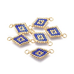 Miyuki & toho link di perline giapponesi fatti a mano, Con anello di salto in ottone, modello telaio, rombo, blu, 18x12~12.5x1.8mm, Foro: 2.5 mm, 1.8 mm di spessore.
