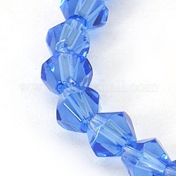 Halb handgemachte transparente Glasperlen Stränge, Doppelkegel, dunkelblau, 6 mm, Bohrung: 1 mm, ca. 46 Stk. / Strang, 10.63 Zoll