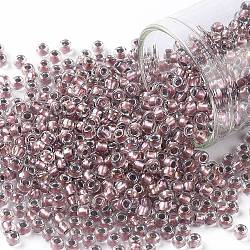 Toho perles de rocaille rondes, Perles de rocaille japonais, (267) cristal de couleur intérieure / doublé or rose, 8/0, 3mm, Trou: 1mm, environ 1110 pcs/50 g