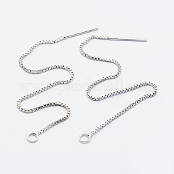 Brass Stud Earring Findings, with Loop, Long-Lasting Plated, Ear Threads, Platinum, 70x1x1mm, Hole: 1.5mm, Pin: 0.7mm