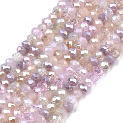 Chapelets de perles en verre électroplaqué, de couleur plaquée ab , facette, rondelle, rose, 2mm, Trou: 0.7mm, Environ 188~198 pcs/chapelet, 12.60 pouce ~ 13.11 pouces (32~33.3 cm)