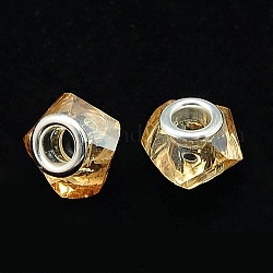 Electroplate Faceted Twist Glass European Beads, Large Hole Beads, with Silver Plated Brass Cores, Gold, 14x9.5mm, Hole: 5mm