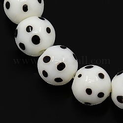 Handmade Lampwork Round Beads Strands, polka-dotted, White, 10mm, Hole: 1mm, about 30pcs/strand, 11.02 inch