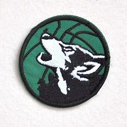 Tela de bordado computarizada para planchar / coser parches, accesorios de vestuario, apliques, plano y redondo con lobo, verde, 60mm