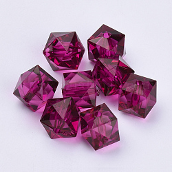 Abalorios de acrílico transparentes, facetados, cubo, púrpura, 10x10x8mm, agujero: 1.5 mm, aproximamente 900 unidades / 500 g