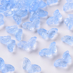 Transparent Spray Painted Glass Beads, Butterfly, Light Sky Blue, 8x15x4.5mm, Hole: 1mm