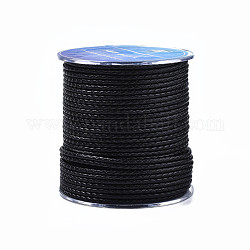 Cordón trenzado de cuero, cable de la joya de cuero, material de toma de diy joyas, negro, 3mm, alrededor de 54.68 yarda (50 m) / rollo
