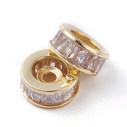 Messing Perlen, mit klaren Zirkonia, langlebig plattiert, Kolumne, golden, 8x3.5 mm, Bohrung: 1.6 mm