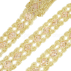 Rhombus Pattern Polyester Ribbon, Lace Ribbons, with Plastic Sequins, Gold, 2-1/2 inch(65mm), 10 yards/pc