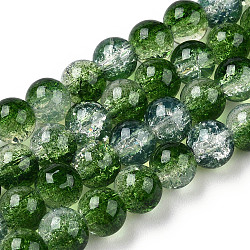 Brins de perles de verre peintes à cuisson craquelée transparente, imitation opalite, ronde, verte, 10x9.5mm, Trou: 1.4mm, Environ 80 pcs/chapelet, 30.87 pouce (78.4 cm)
