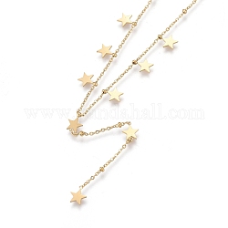 304 in acciaio inossidabile delle collane del pendente, con catene portacavi e perle rotonde, stella, oro, 15.75 pollice (40 cm)