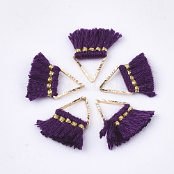 Polycotton(Polyester Cotton) Tassel Charms Decorations, Mini Tassel, with Brass Findings, Triangle, Golden, Purple, 14~15x12~15x2mm, Hole: 7x6mm
