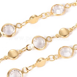 Chaînes de perles en verre manuels, avec les accessoires en laiton, Plaqué longue durée, soudé, avec bobine, clair, lien: 13x6.5x3mm et 8.5x4.5x1.5mm