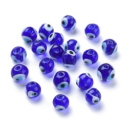 Manuell Murano Glas Perlen, bösen Blick, Runde, Blau, ca. 10 mm Durchmesser, Bohrung: 1 mm