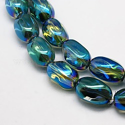 Perles ovales en verre de cristal plaqué arc-en-ciel, sarcelle, 21x13mm, Trou: 1mm