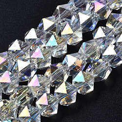 Electroplate Glass Beads Strands, AB Color Plated, Faceted, Star Cut Round Beads, Clear AB, 8x10x10mm, Hole: 1.6mm, about 72pcs/strand, 22.05 inch(56cm)