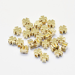 Long-Lasting Plated Brass Beads, Real 18K Gold Plated, Nickel Free, Four Leaf Clover, 5x5x2.5mm, Hole: 1.5mm