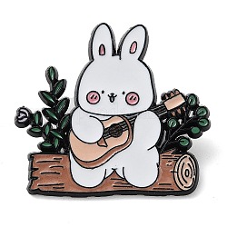 Pines de esmalte de conejo de camping de dibujos animados, Insignia de aleación de zinc negra para mujer., guitarra, 34.5x38x2mm