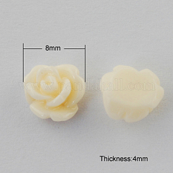 Resin Cabochons, Flower, Creamy White, 8x4mm