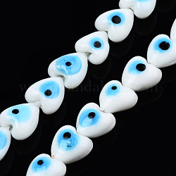 Hechos a mano de mal de ojo lampwork perlas hebras, corazón, blanco, 12~12.5x12~13x7.5mm, agujero: 1.2 mm, aproximamente 33 pcs / cadena, 14.76 pulgada (37.5 cm)