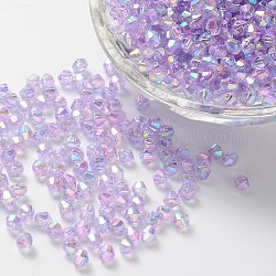 Perle acriliche trasparenti ecologiche placcate bicono ab, lilla, 4x4mm, Foro: 1 mm, circa 1660pcs/50g