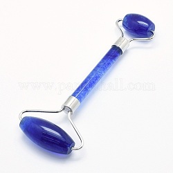 Синий арбуз камень стекло латунь массажер для лица, лицевые ролики, платина, 142~150x54~58x19~22 мм
