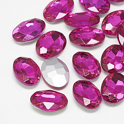 Cabujones de cristal con rhinestone, espalda plateada, facetados, oval, rosa, 10x8x4mm