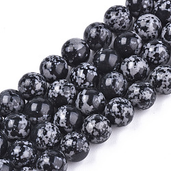 Granos de obsidiana de copos de nieve naturales hebras, teñido, redondo, negro, 8.5mm, agujero: 1 mm, aproximamente 46 pcs / cadena, 14.76 pulgada (37.5 cm)