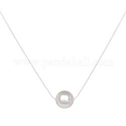 925 подвесные стерлингового серебра ожерелья, с круглыми бусинами и цепочками в виде ракушек, белые, платина, 10 мм