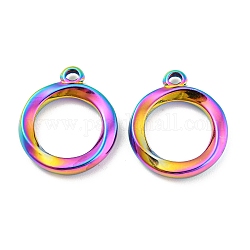 304 Stainless Steel Pendants, Ring Charms, Rainbow Color, 16x14x2mm, Hole: 1.5mm