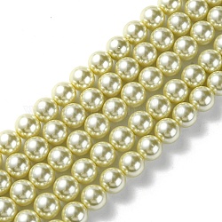 Umweltfreundliche runde Perlenstränge aus gefärbtem Glasperlen, Klasse A, Baumwollkordel Gewinde, blass Goldrute, 12 mm, Bohrung: 0.7~1.1 mm, ca. 34 Stk. / Strang, 15 Zoll