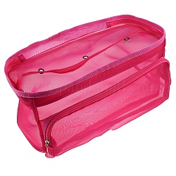 Bolsa de tejer con cremallera de malla de nailon, organizador de almacenamiento de hilo, bolsa para agujas de crochet y tejer, de color rosa oscuro, 14x35x19 cm