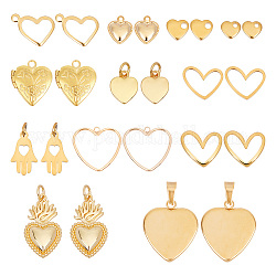 Arricraft 24 pz 12 pendenti a forma di cuore in lega, pendenti in acciaio inossidabile, ottone dorato, mano di Hamsa, accessori eterosessuali realizzati per gioielli, orecchini, bracciali, collane, ciondoli