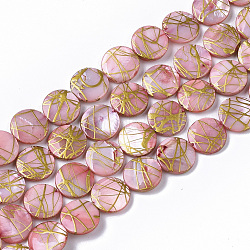 Chapelets de perles coquille d'eau douce, teinte, plat rond, rose chaud, 10.5~11.5x2~3mm, Trou: 1mm, Environ 32 pcs/chapelet, 14.17 pouce ~ 14.45 pouces