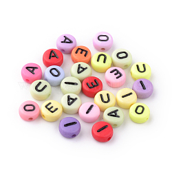 Basteln Sie Buchstabenperlen aus Acryl, flach rund mit Vokal, Mischfarbe, 6~7x3.5~4 mm, Bohrung: 2 mm, ca. 3600 Stk. / 500 g