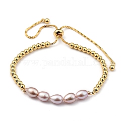 Adjustable Brass Slider Bracelets, Bolo Bracelets, with Natural Cultured Freshwater Pearl Beads, Real 18K Gold Plated, Thistle, Inner Diameter: 2~4-1/8 inch(5~10.5cm)