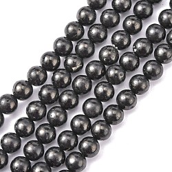 Charbon naturelles perles de quartz brins, ronde, noir, taille: environ 8mm de diamètre, Trou: 1mm, Environ 53 pcs/chapelet, 16 pouce