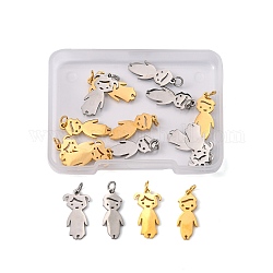 Unicraftale 16Pcs 4 Style 201 Stainless Steel Pendants, with Jump Ring, Laser Cut, Girl & Boy, Golden & Stainless Steel Color, 20x8~10.5x1.5mm, Hole: 2.4mm, 4pcs/style