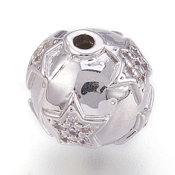 Messing Zirkonia Perlen, Runde mit Stern, Transparent, Platin Farbe, 10x9.5 mm, Bohrung: 1 mm