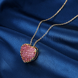 Collane con ciondolo a forma di cuore in ottone con micro pavé di zirconi da donna, vero placcato oro 18k, collana catena portacavi, roso, 15-3/4 pollice (40 cm)