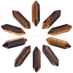 Beebeecraft 10Pcs Natural Tiger Eye Beads, No Hole, Faceted Bullet, Double Terminated Point, 22~23x6x6mm